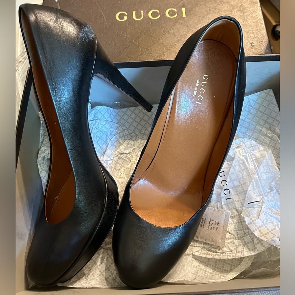 SIB Gucci Nappa Charlotte Nero matte black leather 41 heels